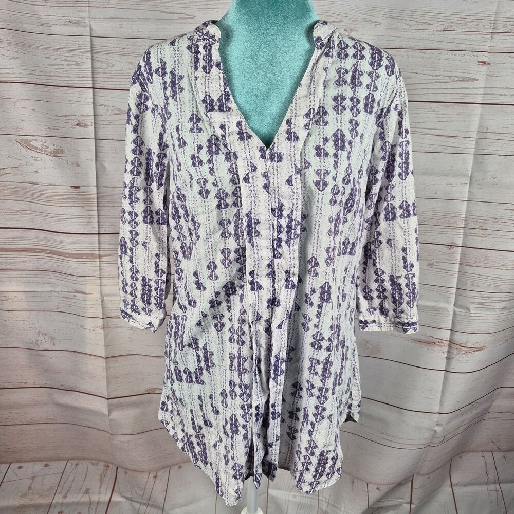 Patagonia Womens Size 8 Purple White Organic Cotton Popover Tunic Top Blouse
